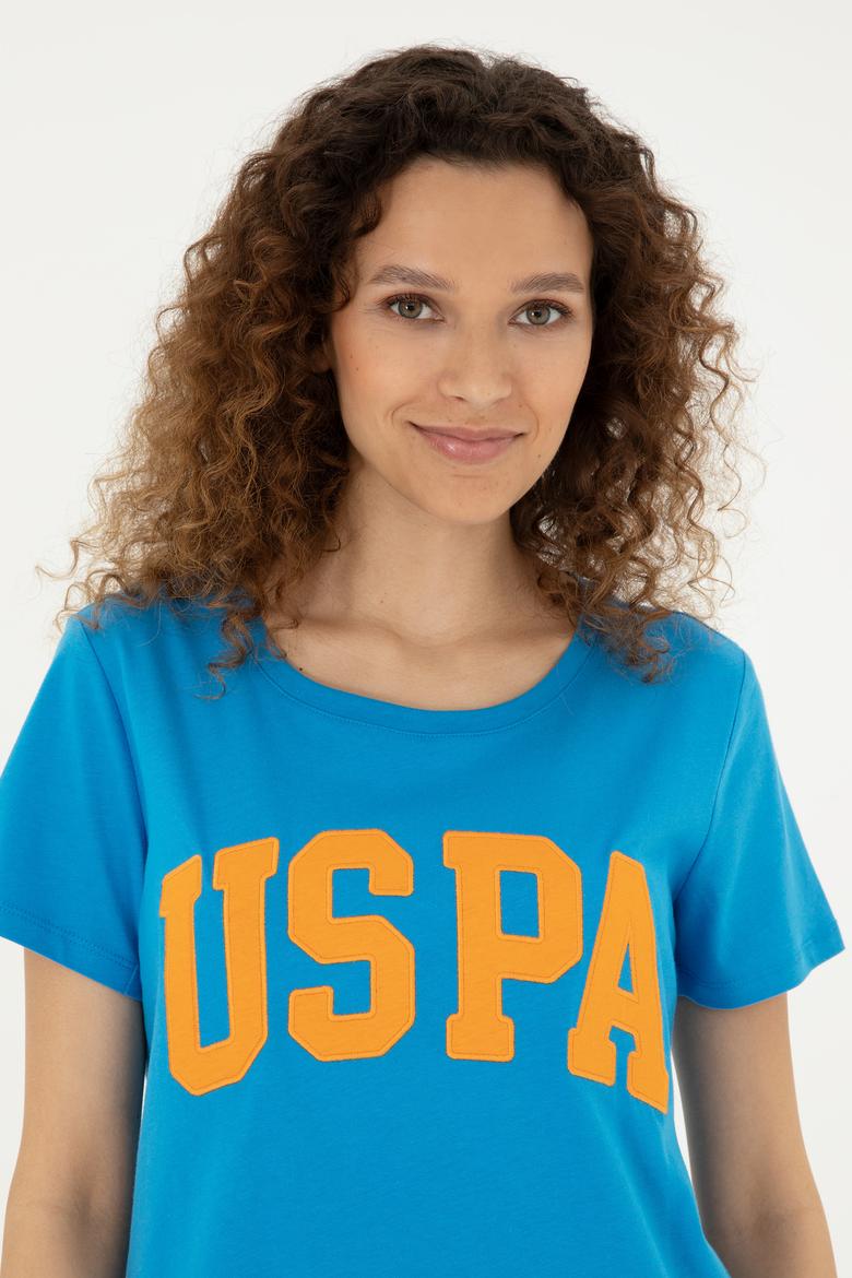 Kadın Saks Bisiklet Yaka Basic Tişört - 50280036032