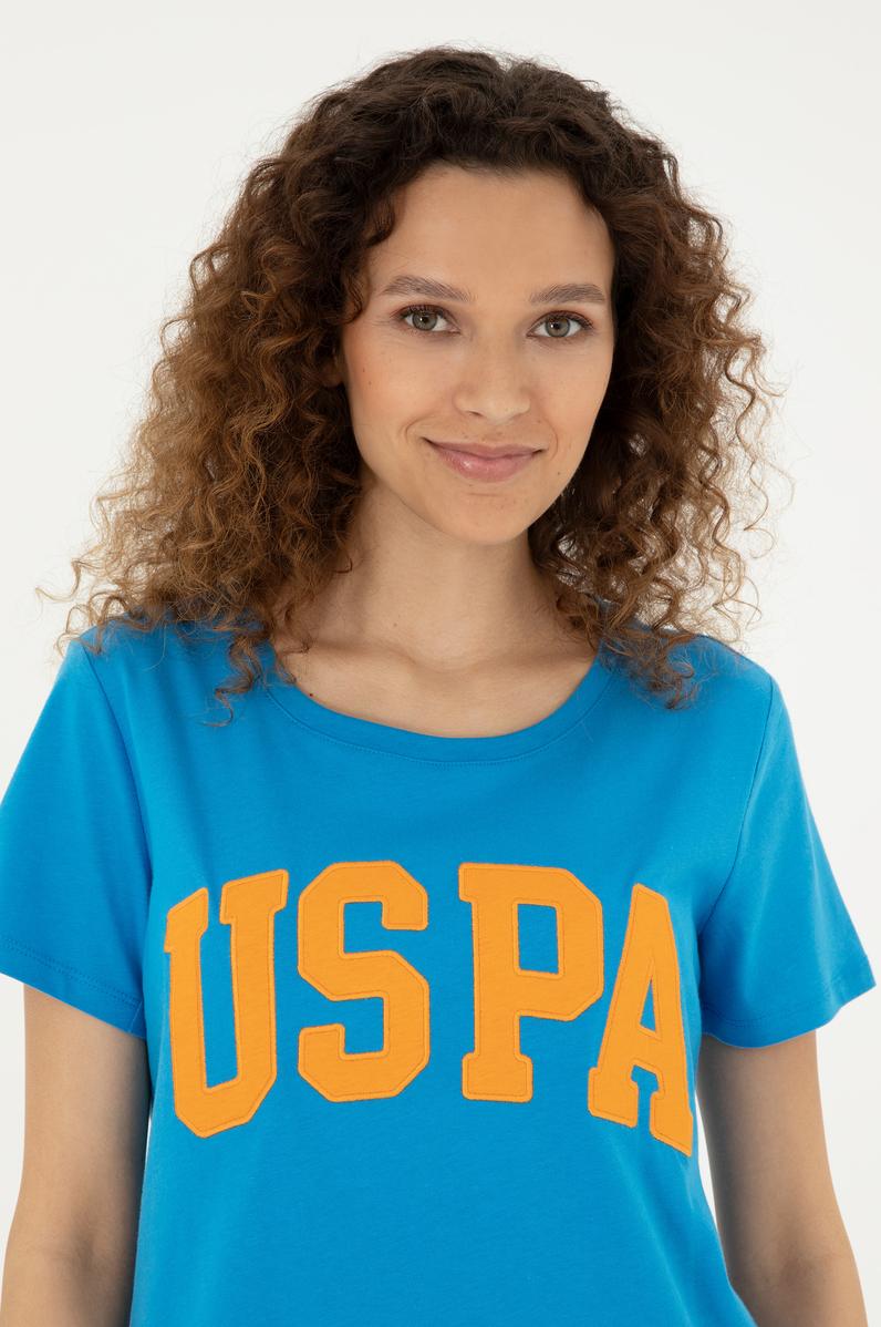 Kadın Saks Bisiklet Yaka Basic Tişört