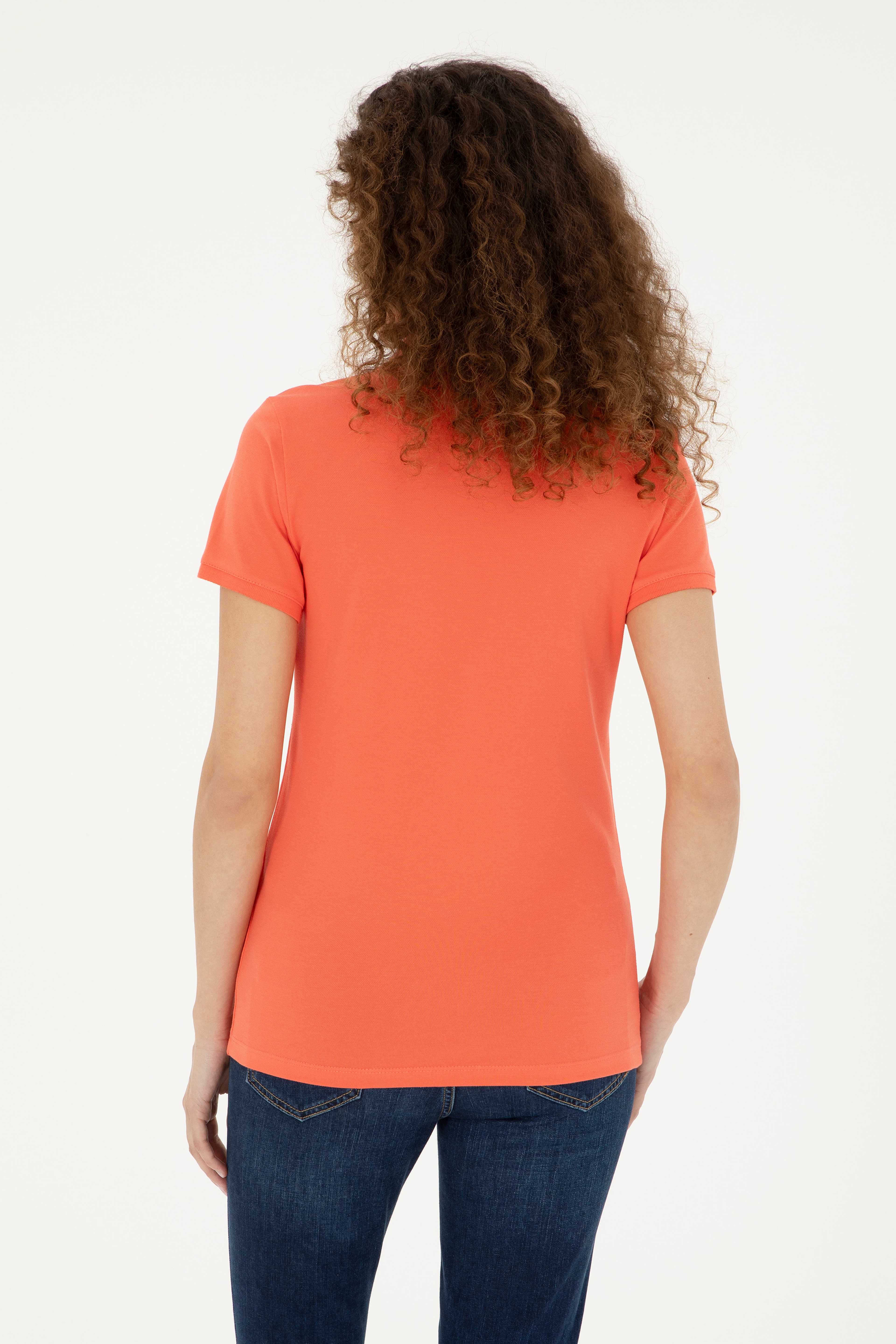 Kadın Nar Çiçeği Basic Polo Yaka Tişört - Image 5