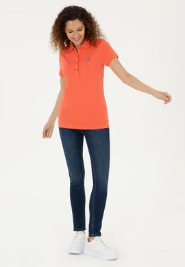 Kadın Nar Çiçeği Basic Polo Yaka Tişört - 50280057083