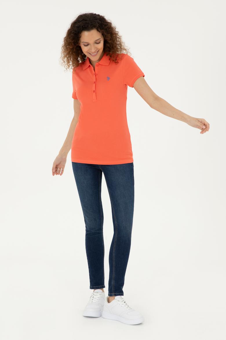 Kadın Nar Çiçeği Basic Polo Yaka Tişört - 50280057083