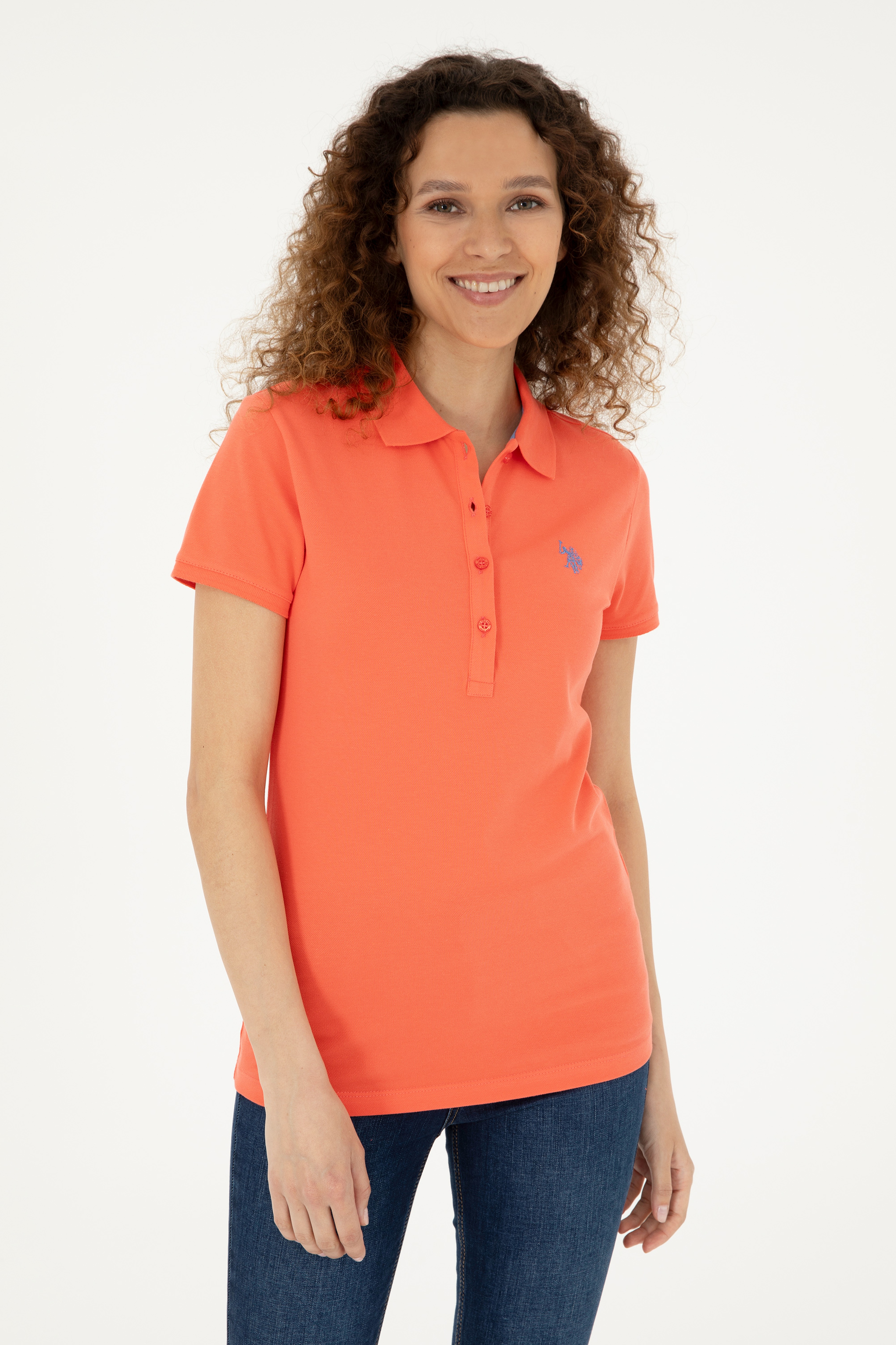 Kadın Nar Çiçeği Basic Polo Yaka Tişört - Image 3
