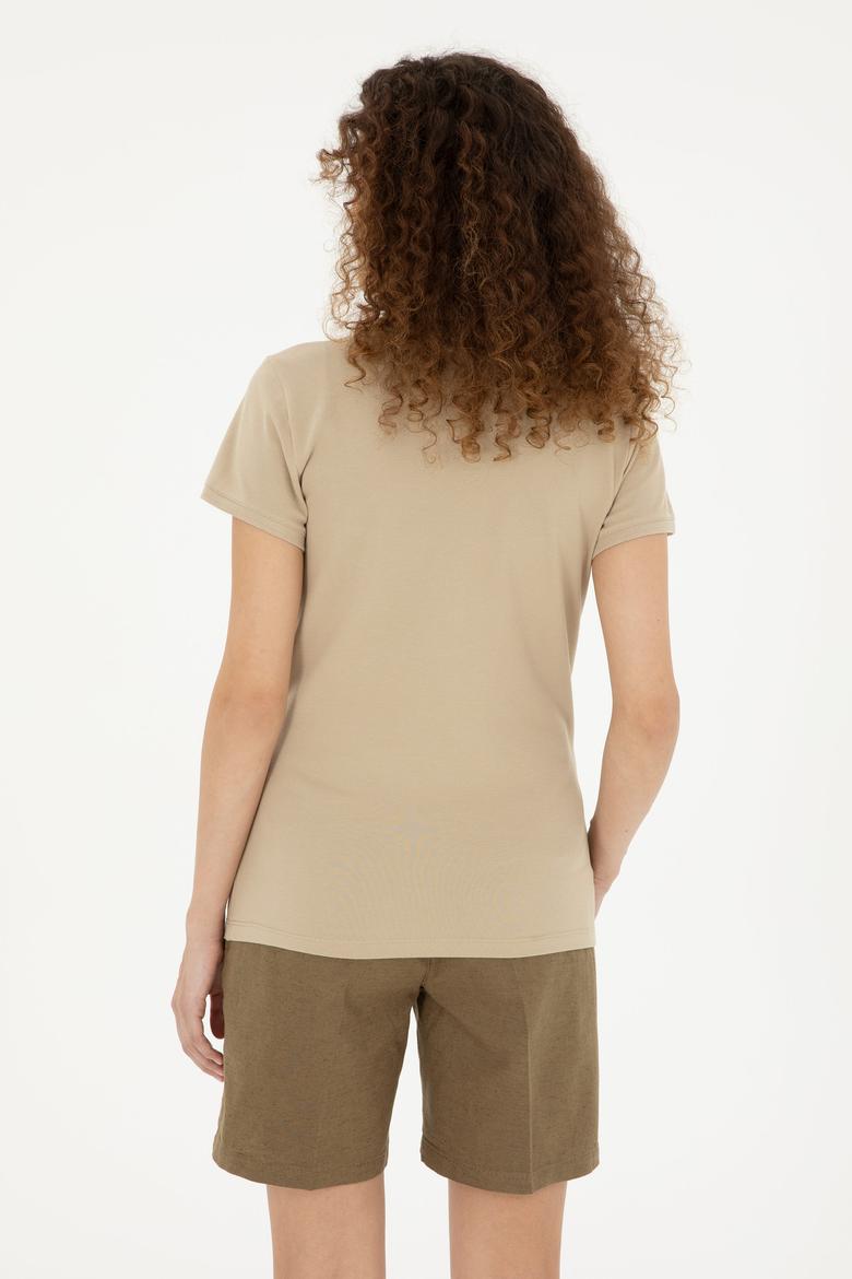 Kadın Açık Haki Basic Polo Yaka Tişört - 50280057111