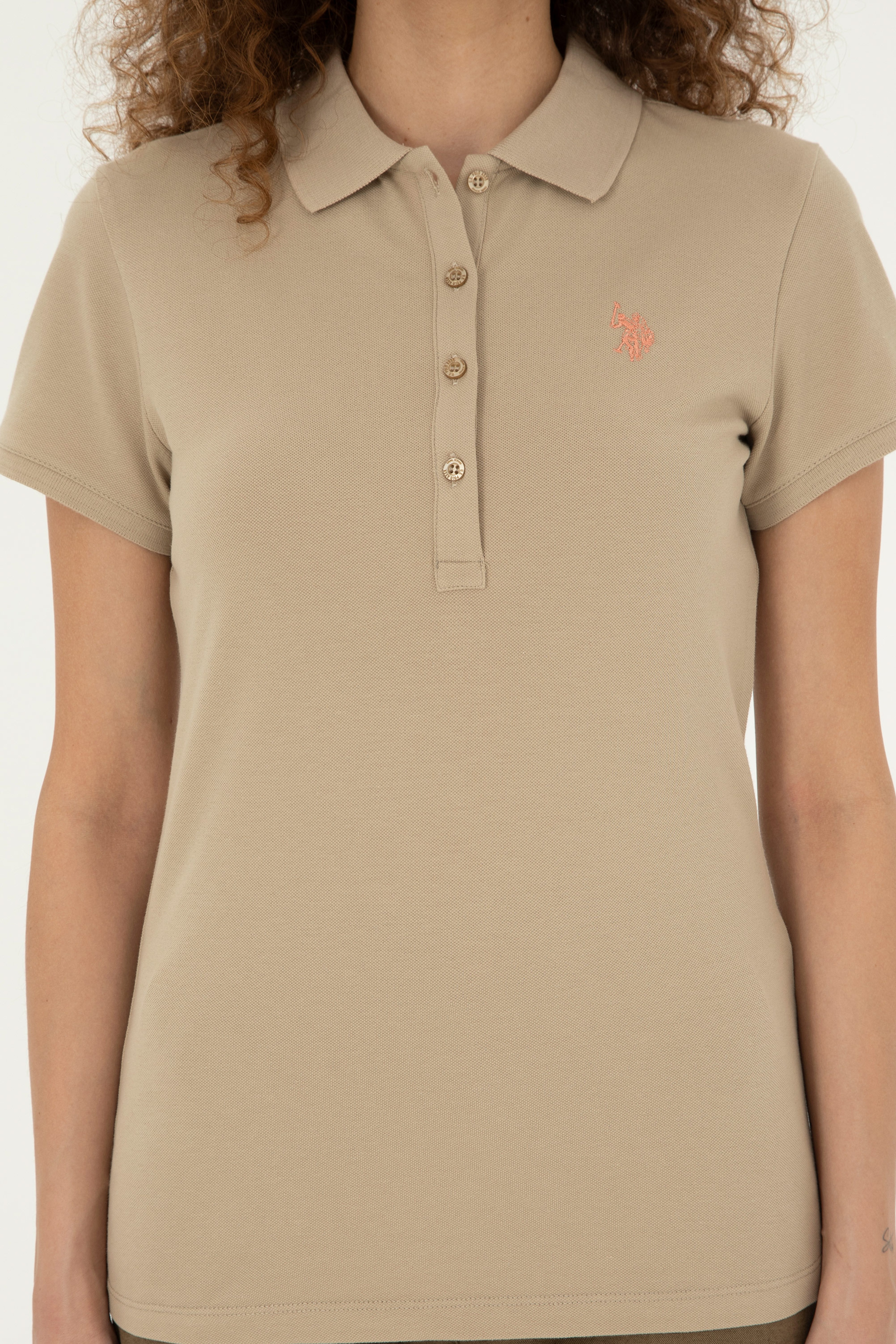Kadın Açık Haki Basic Polo Yaka Tişört