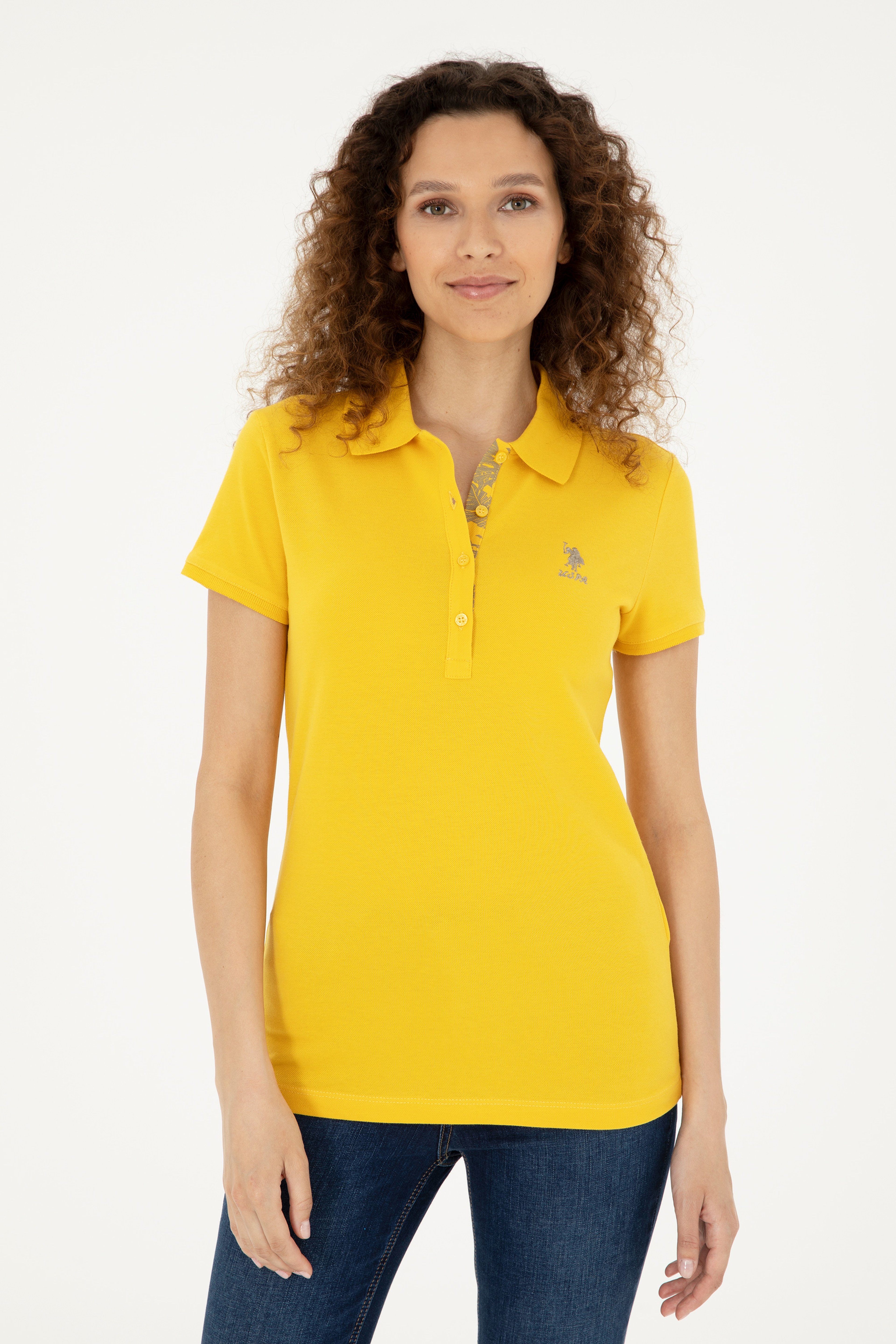 Kadın Safran Basic Polo Yaka Tişört - Image 3