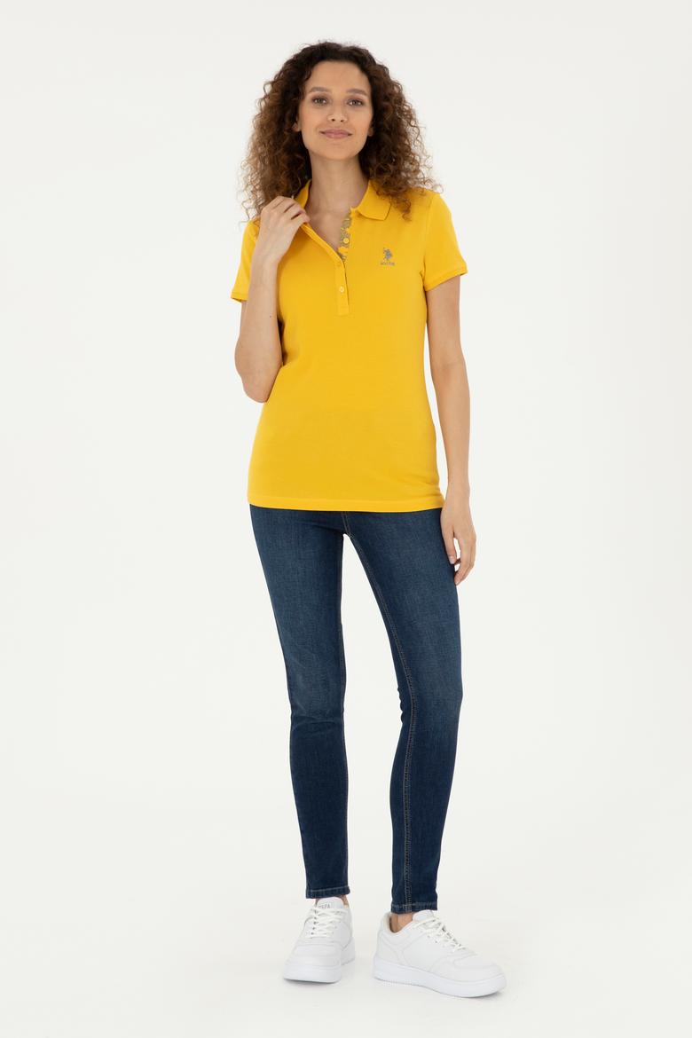 Kadın Safran Basic Polo Yaka Tişört - 50280060164