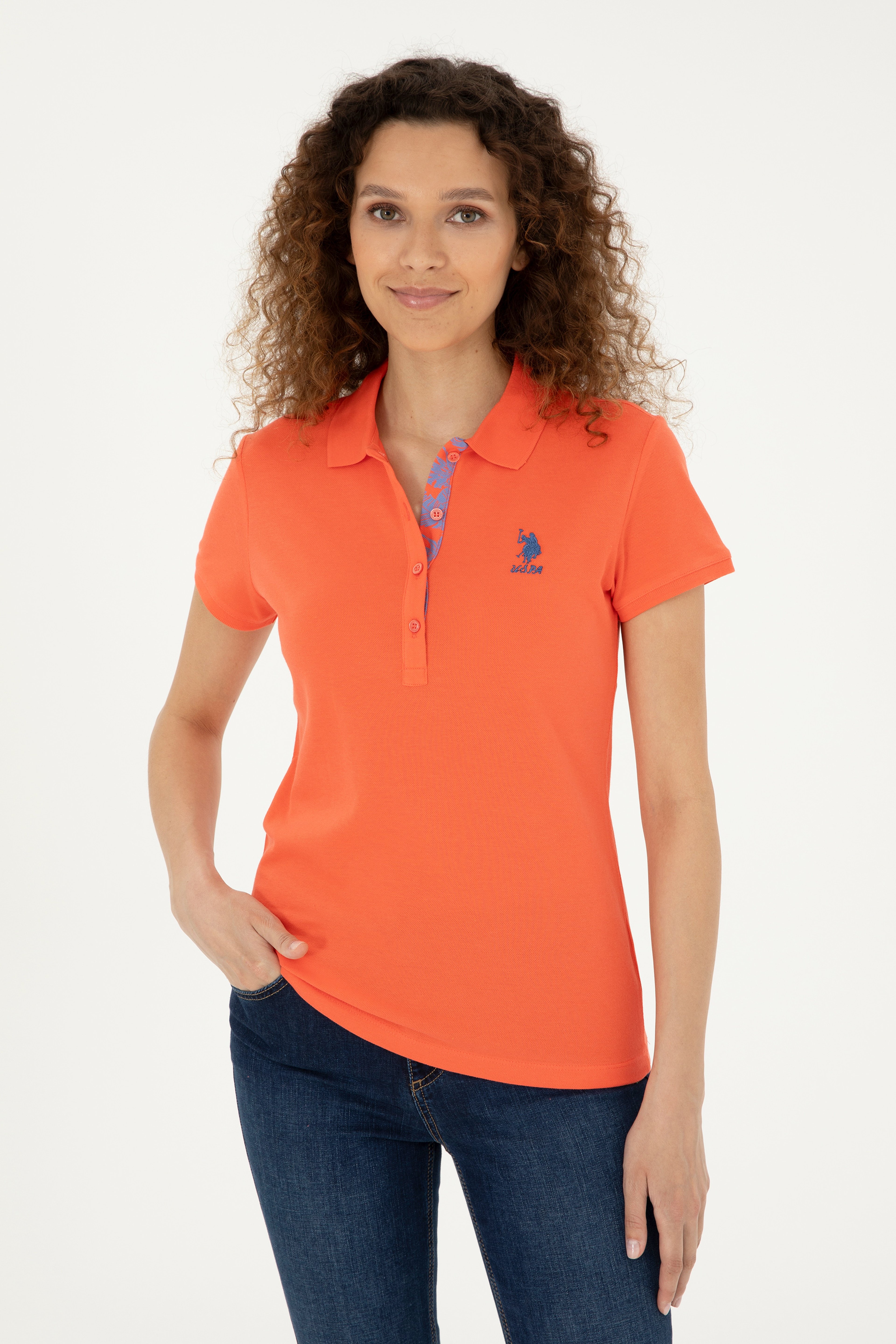 Kadın Nar Çiçeği Basic Polo Yaka Tişört - Image 3