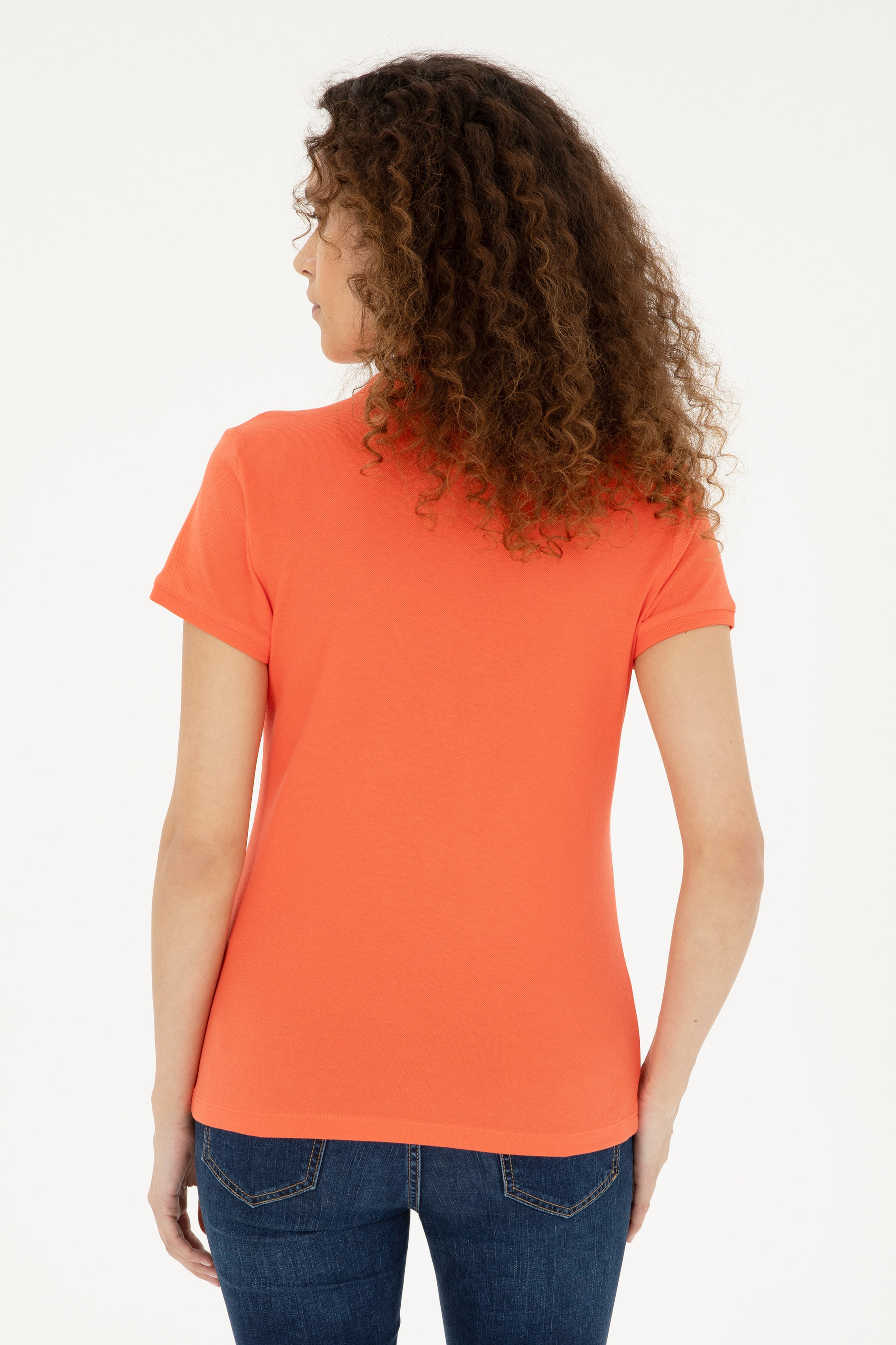 Kadın Nar Çiçeği Basic Polo Yaka Tişört - Image 5
