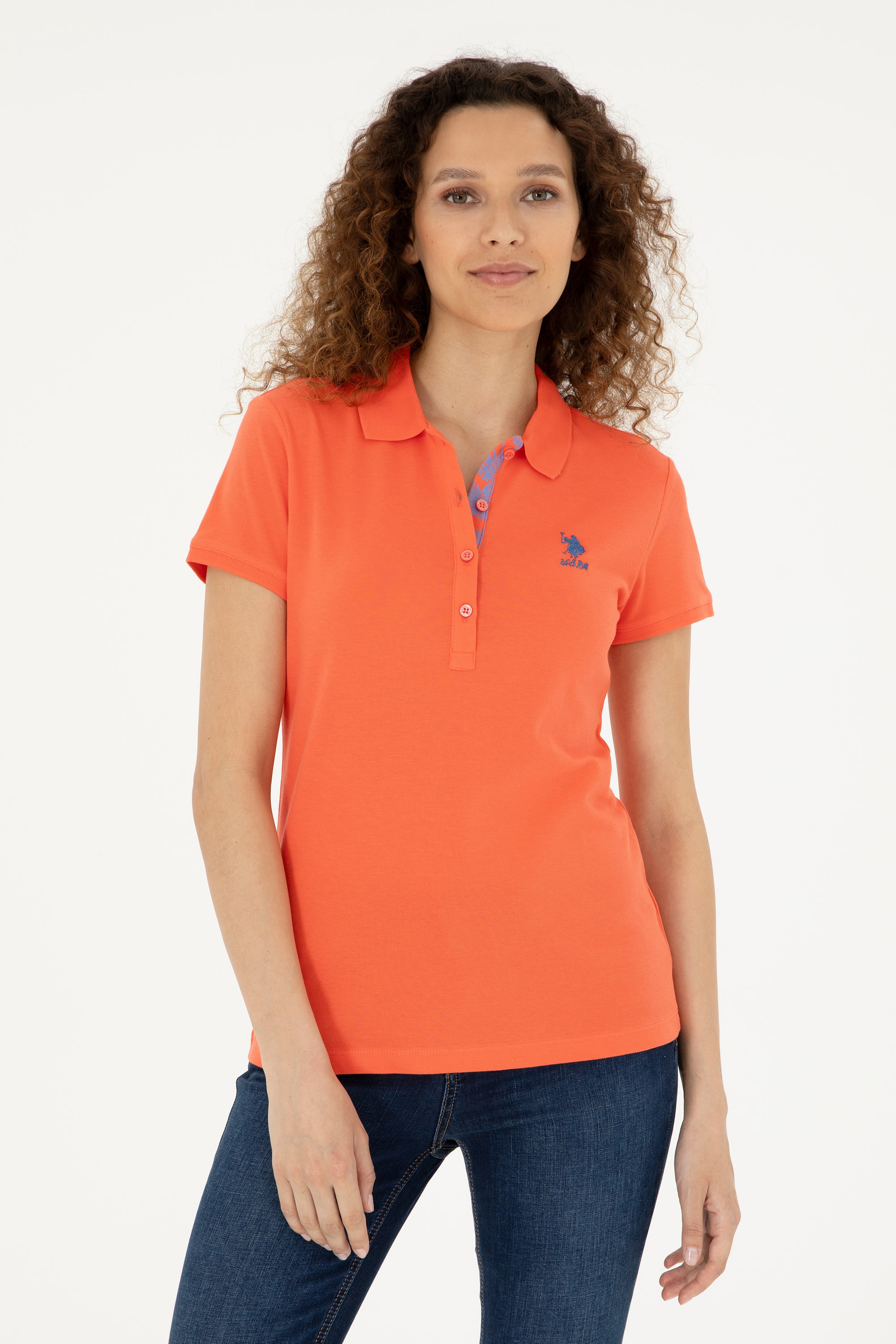 Kadın Nar Çiçeği Basic Polo Yaka Tişört - Image 1