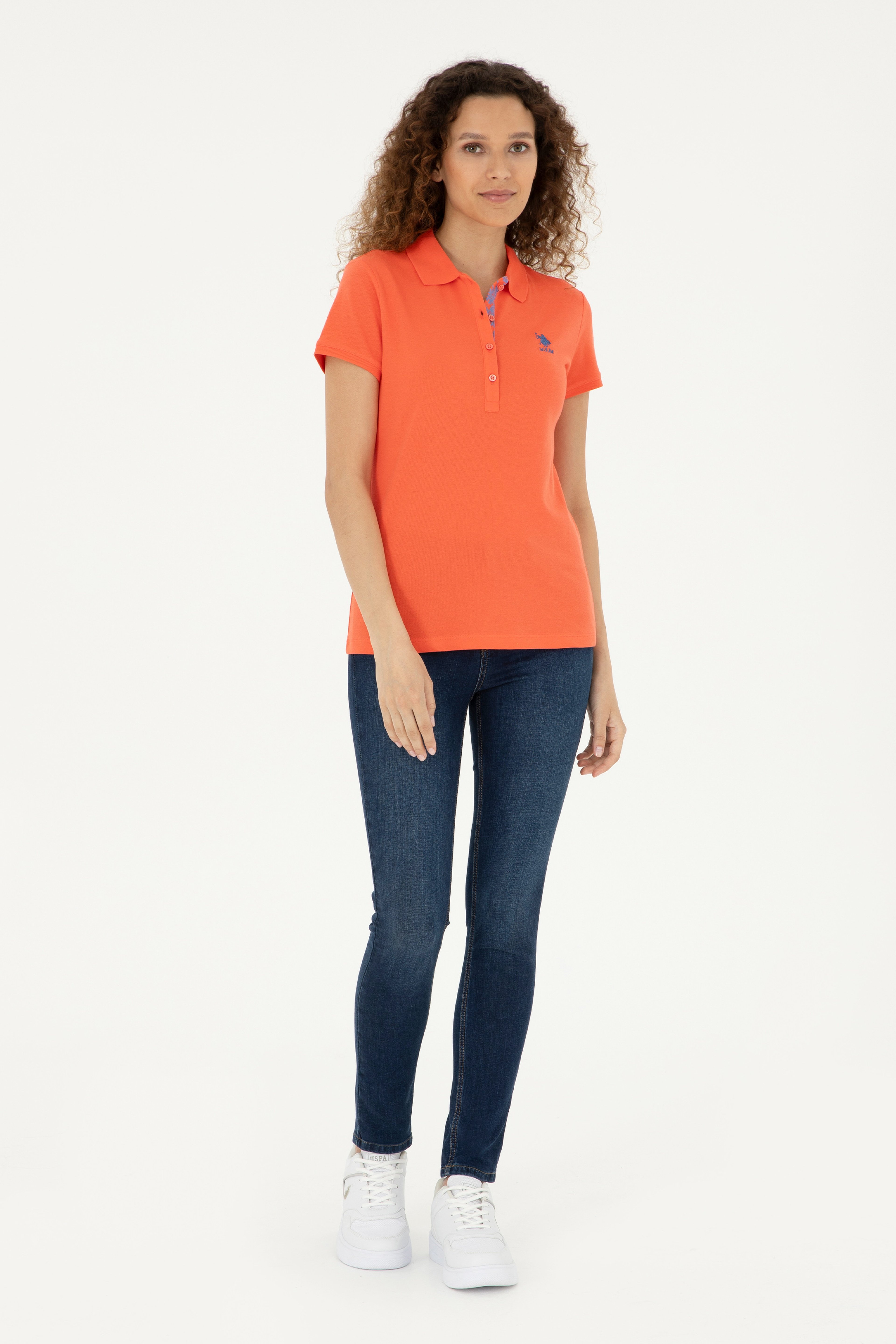 Kadın Nar Çiçeği Basic Polo Yaka Tişört - Image 4