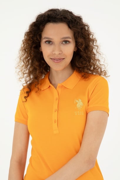 Kadın Turuncu Polo Yaka Mini Boy Örme Elbise