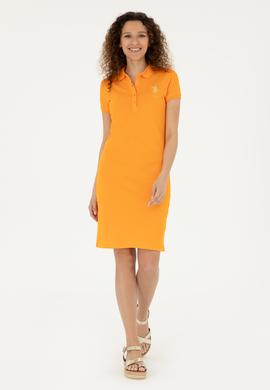 Kadın Turuncu Polo Yaka Mini Boy Örme Elbise - 50280069024