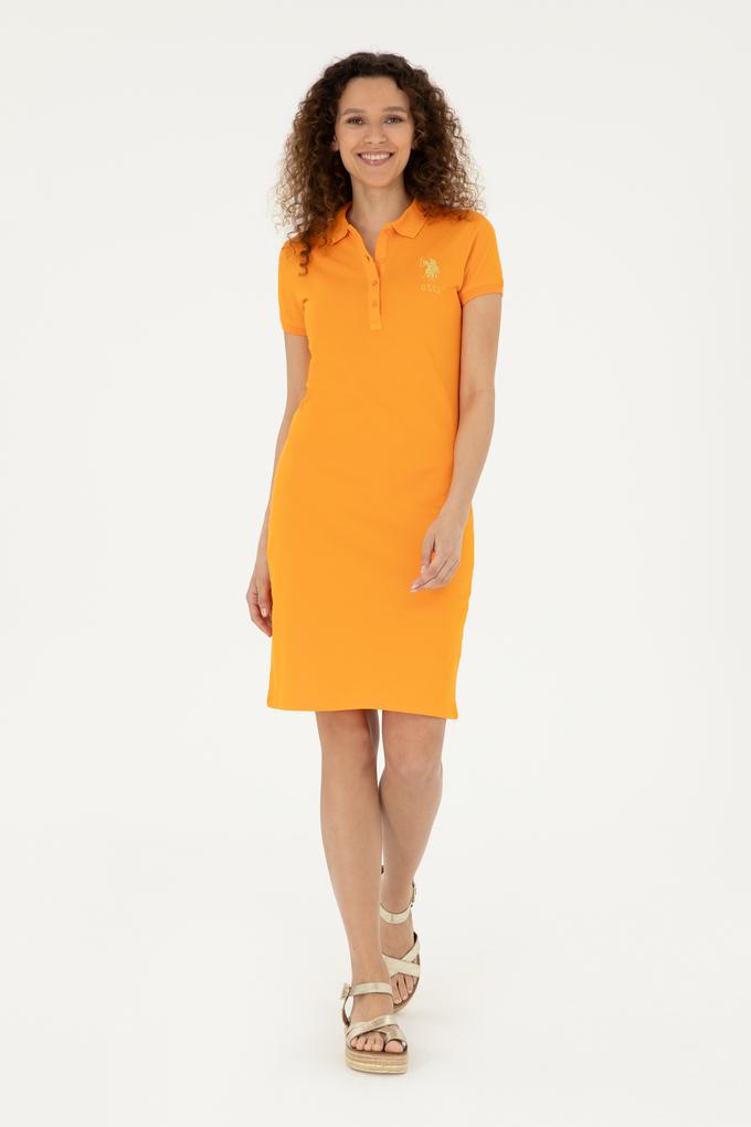 Kadın Turuncu Polo Yaka Mini Boy Örme Elbise