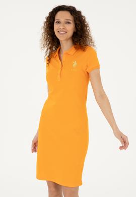 Kadın Turuncu Polo Yaka Mini Boy Örme Elbise - 50280069024