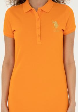 Kadın Turuncu Polo Yaka Mini Boy Örme Elbise - 50280069024