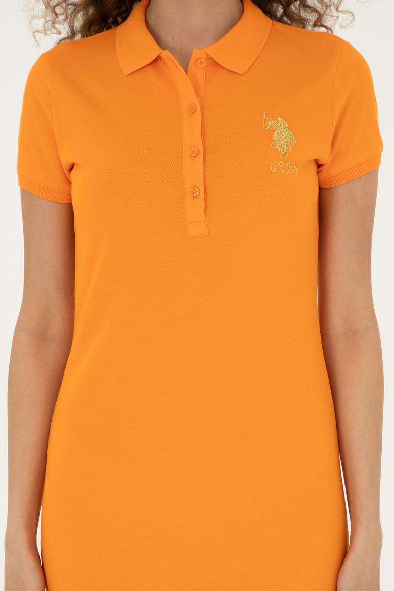 Kadın Turuncu Polo Yaka Mini Boy Örme Elbise - 50280069024