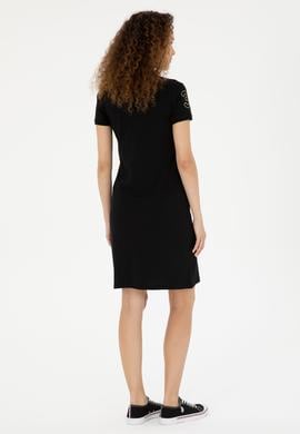 Kadın Siyah Polo Yaka Mini Boy Örme Elbise - 50280069026