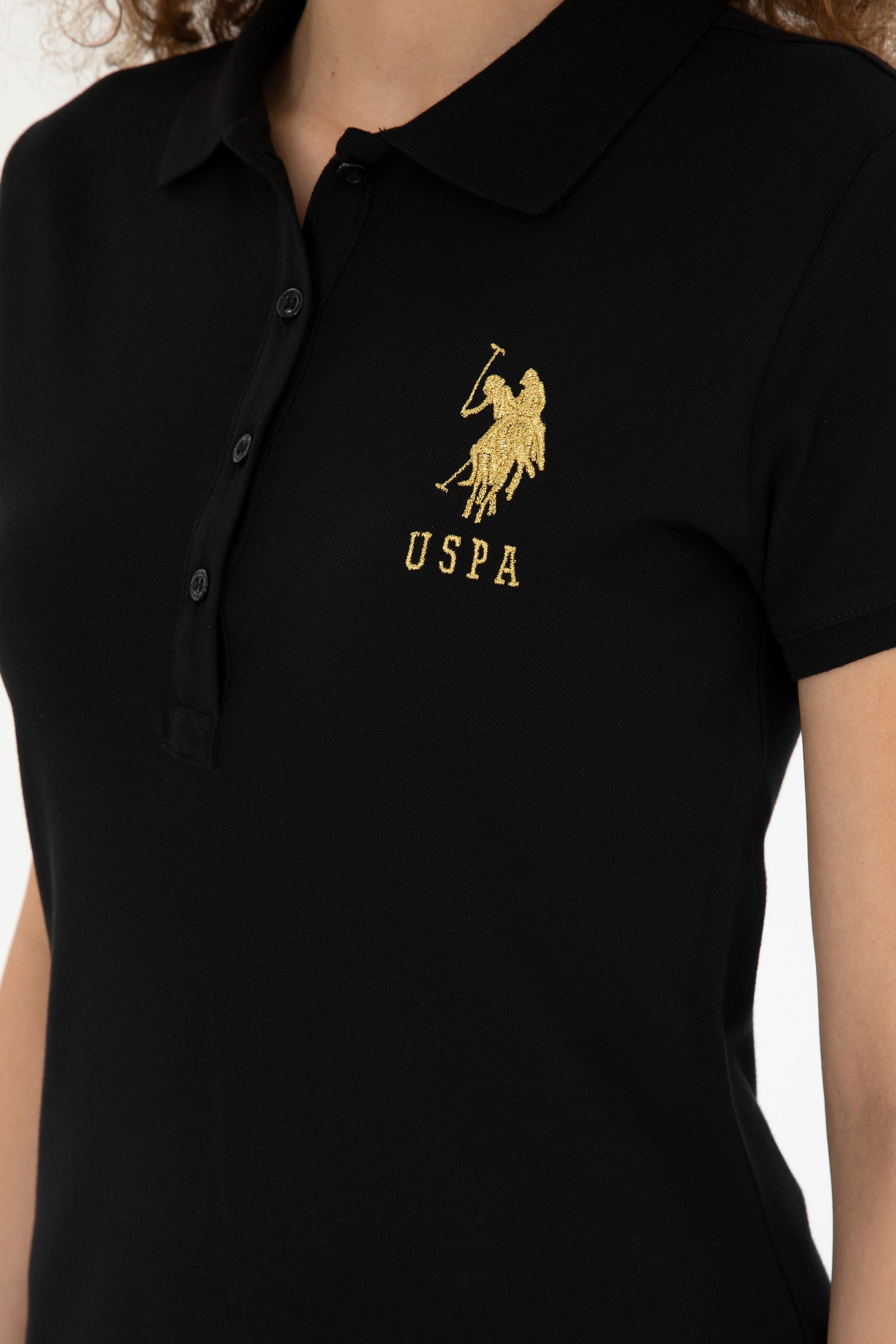 Kadın Siyah Polo Yaka Mini Boy Örme Elbise - Image 6