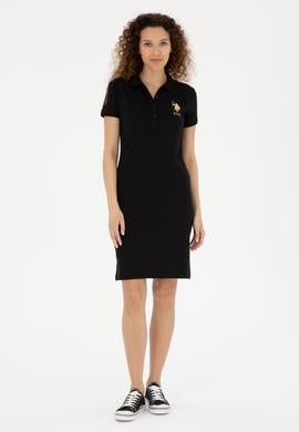 Kadın Siyah Polo Yaka Mini Boy Örme Elbise - 50280069026
