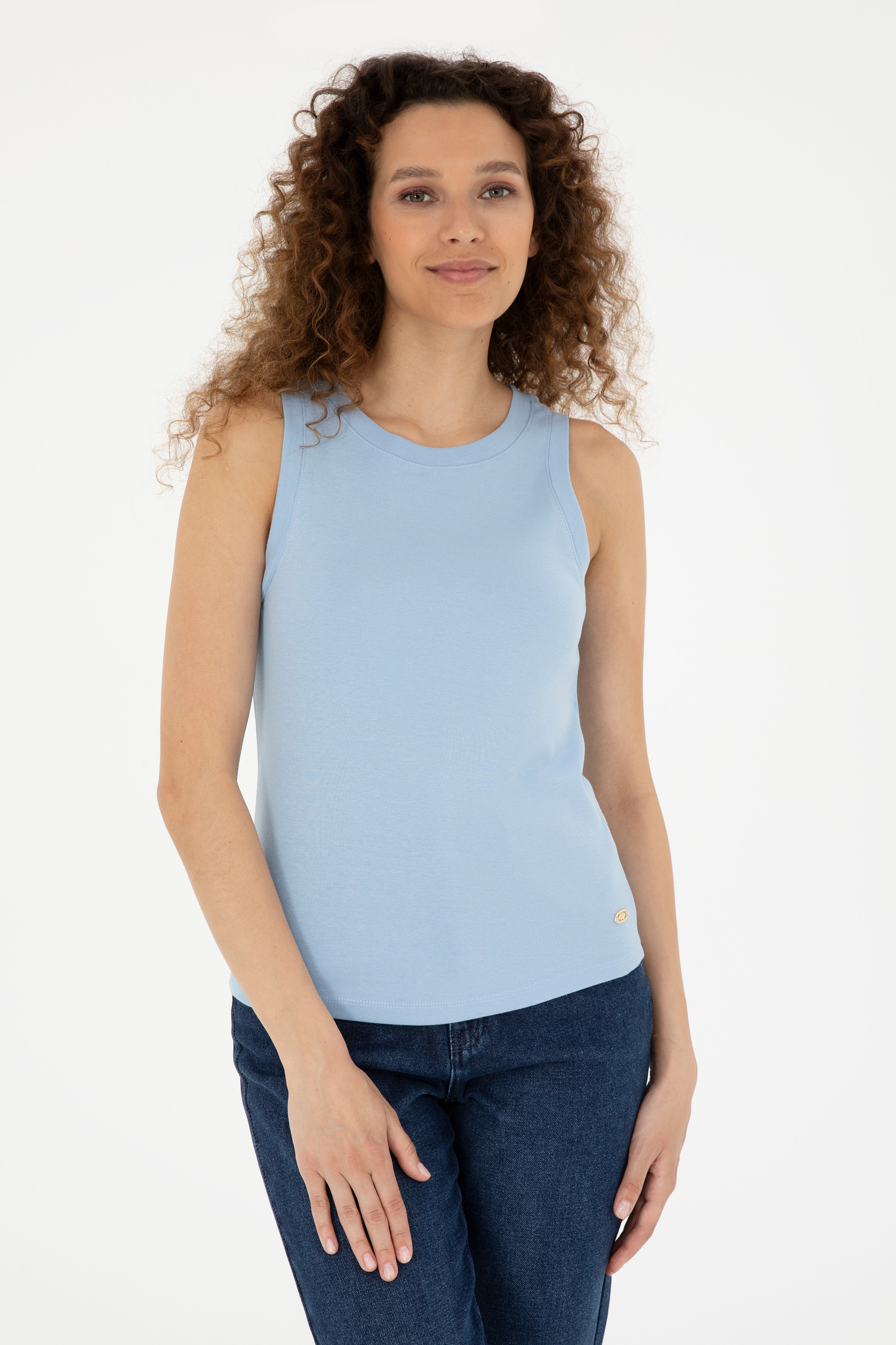 Kadın Açık Mavi Basic Tişört - Image 3