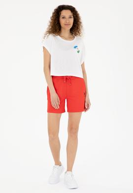 Kadın Kırmızı Örme Şort - 50280074022