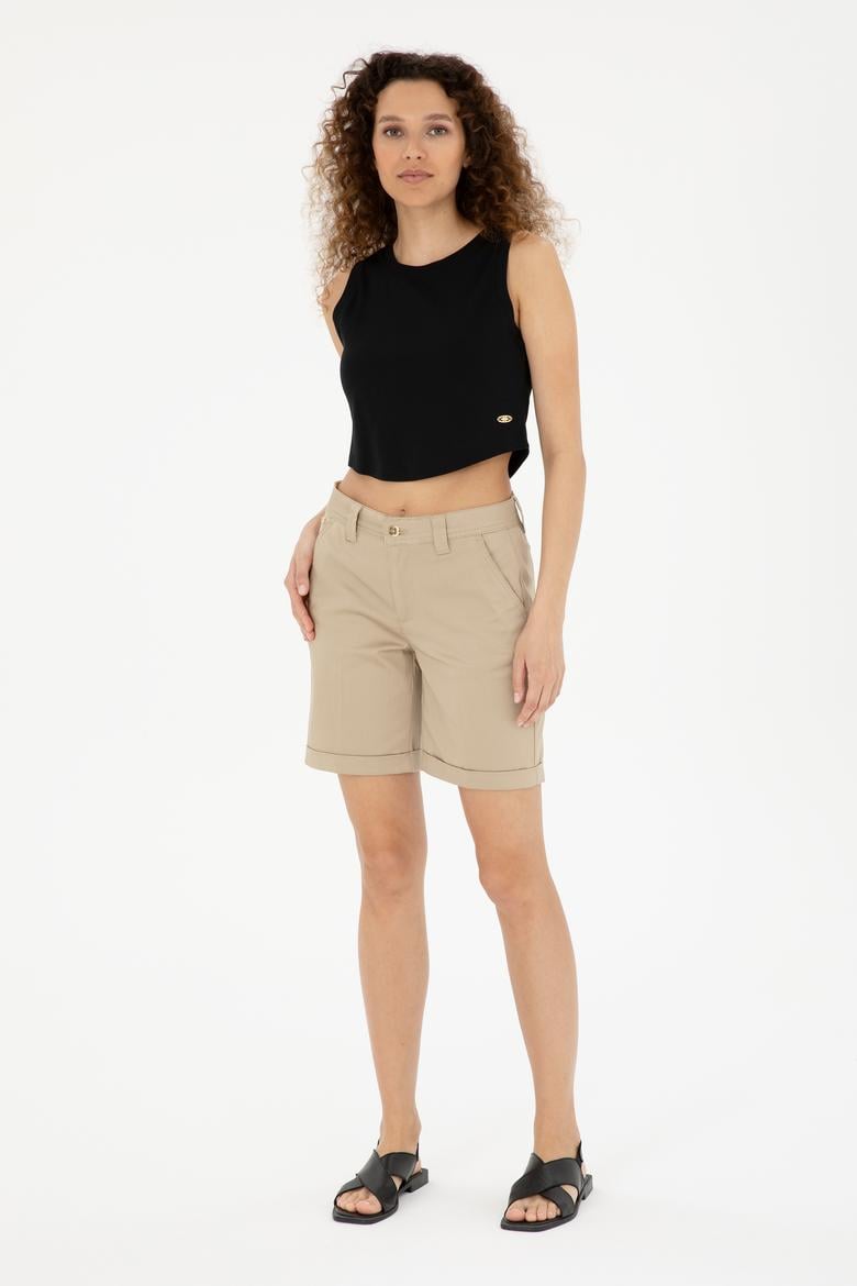 Kadın Açık Haki Dokuma Şort