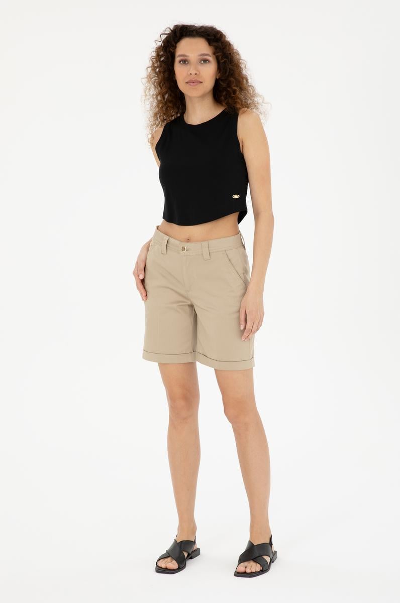 Kadın Açık Haki Dokuma Şort