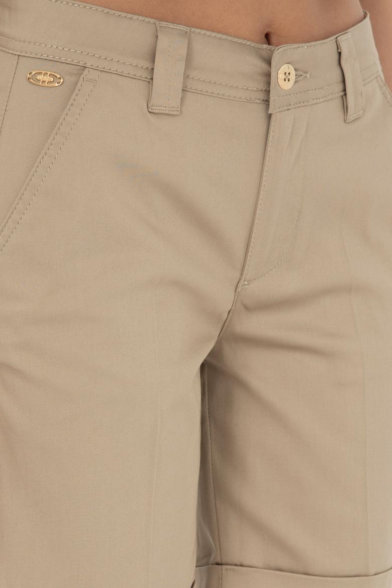 Kadın Açık Haki Dokuma Şort - 50281722039