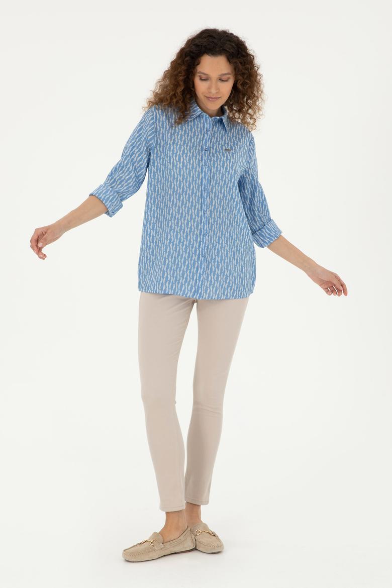 Kadın Saks Uzun Kollu Gömlek - 50283620002