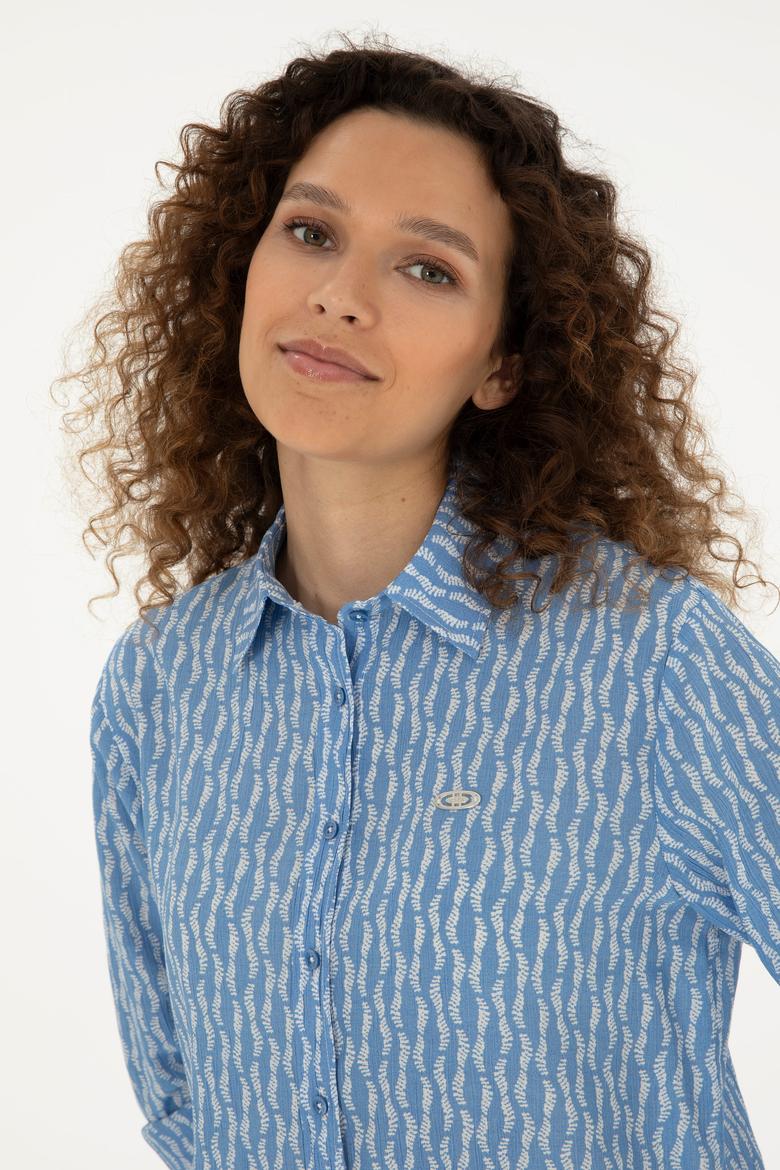 Kadın Saks Uzun Kollu Gömlek - 50283620002