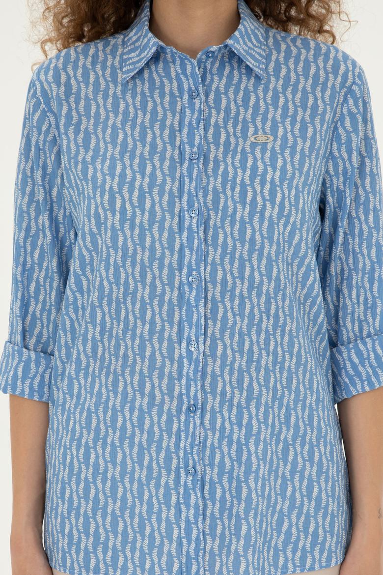 Kadın Saks Uzun Kollu Gömlek - 50283620002