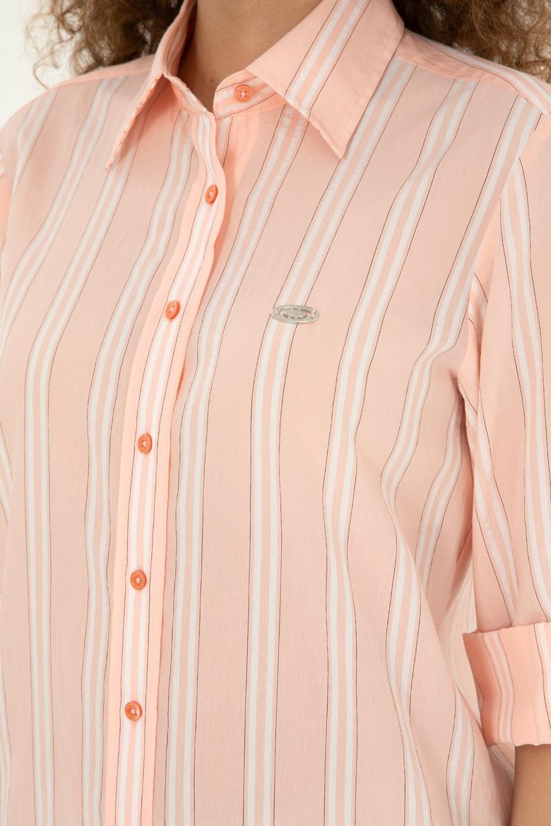 Kadın Somon Uzun Kollu Gömlek - 50283644011