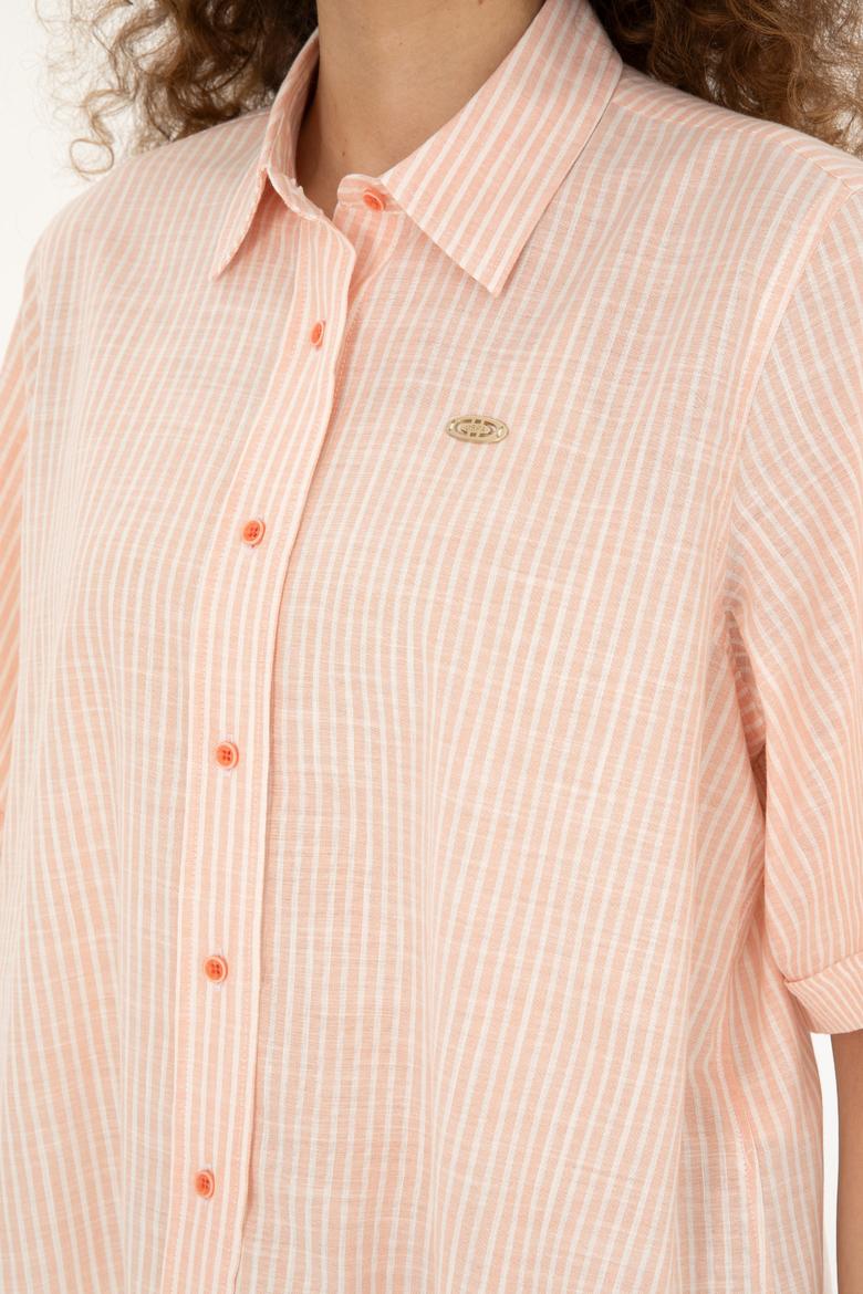 Kadın Somon Uzun Kollu Gömlek - 50283649017