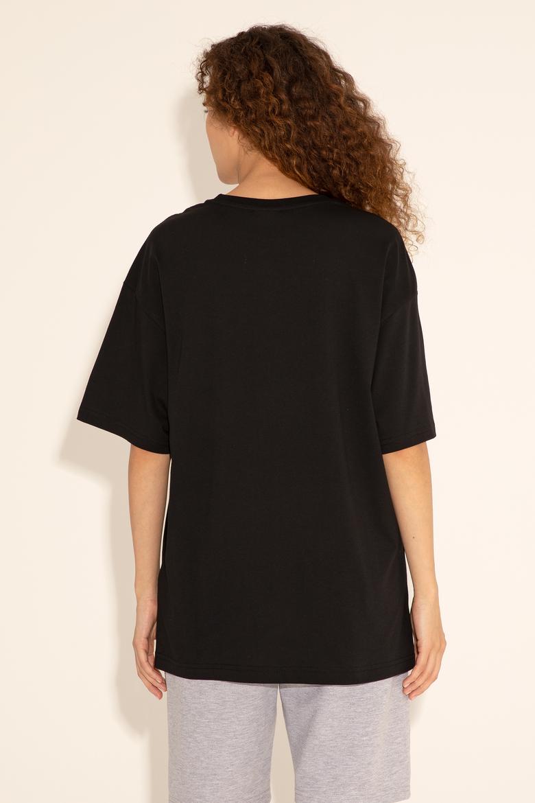 Erkek Comfort Fit Bisiklet Yaka Siyah Tişört - 50289221031