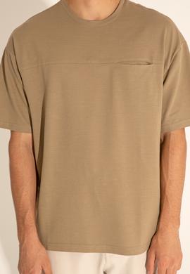 Erkek Comfort Fit Bisiklet Yaka Haki Tişört - 50282236090