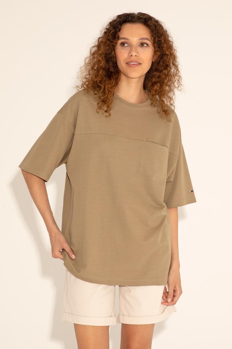 Erkek Comfort Fit Bisiklet Yaka Haki Tişört - 50282236090