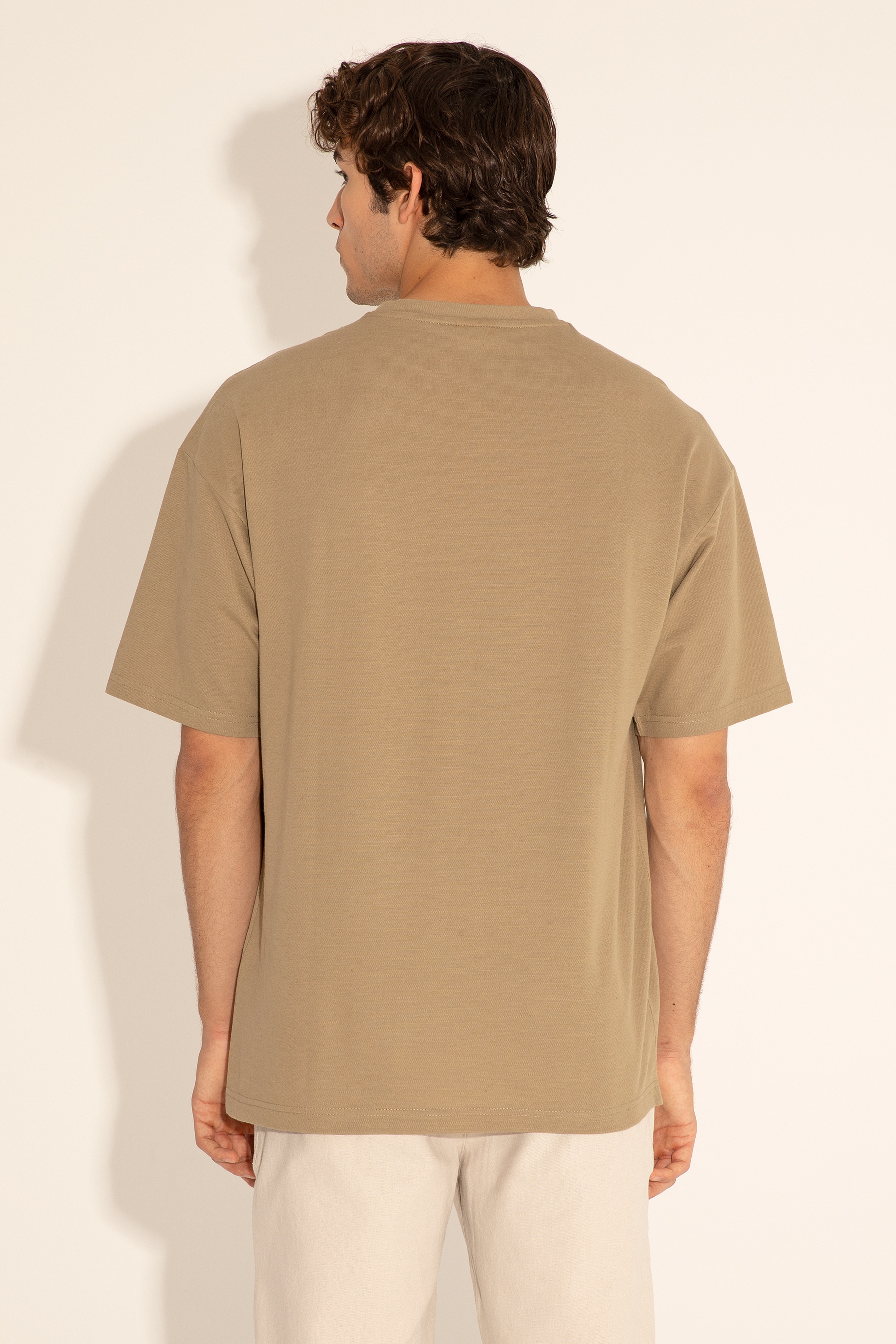 Erkek Comfort Fit Bisiklet Yaka Haki Tişört - Image 6