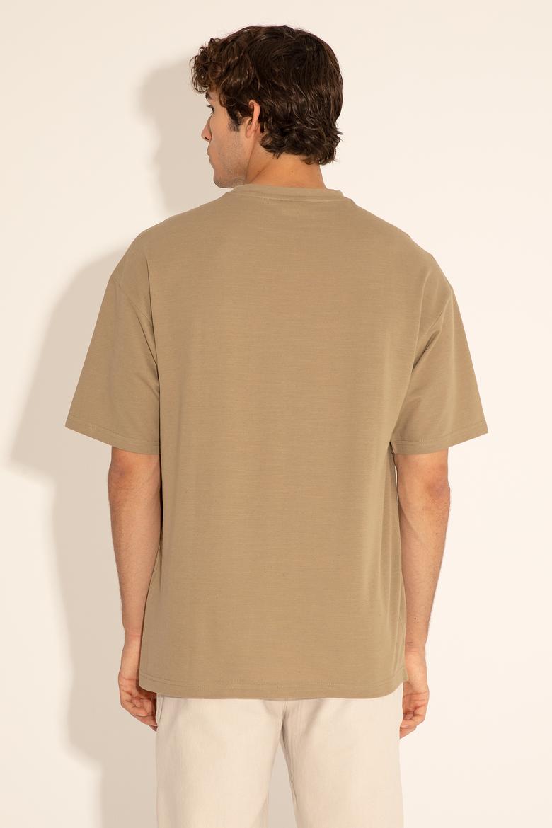 Erkek Comfort Fit Bisiklet Yaka Haki Tişört - 50282236090