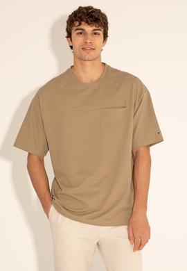 Erkek Comfort Fit Bisiklet Yaka Haki Tişört - 50282236090