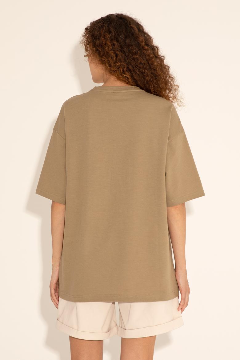 Erkek Comfort Fit Bisiklet Yaka Haki Tişört - 50282236090