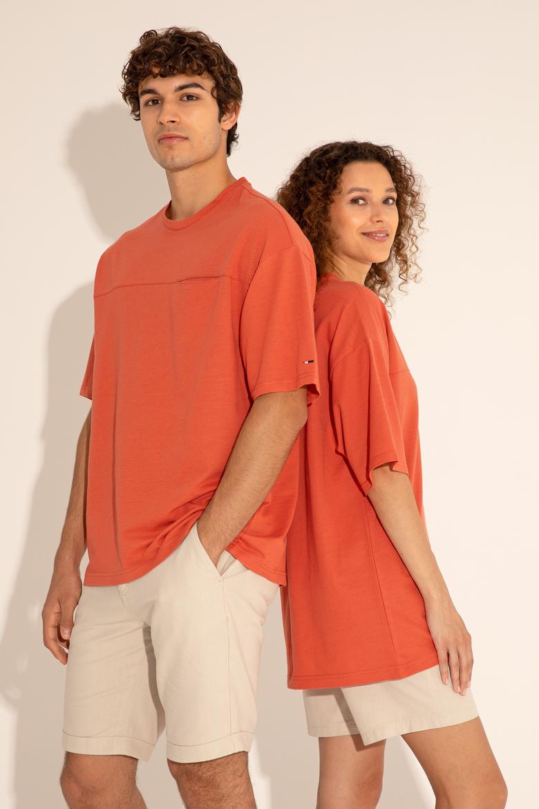 Erkek Comfort Fit Bisiklet Yaka Pudra Tişört - 50282236091