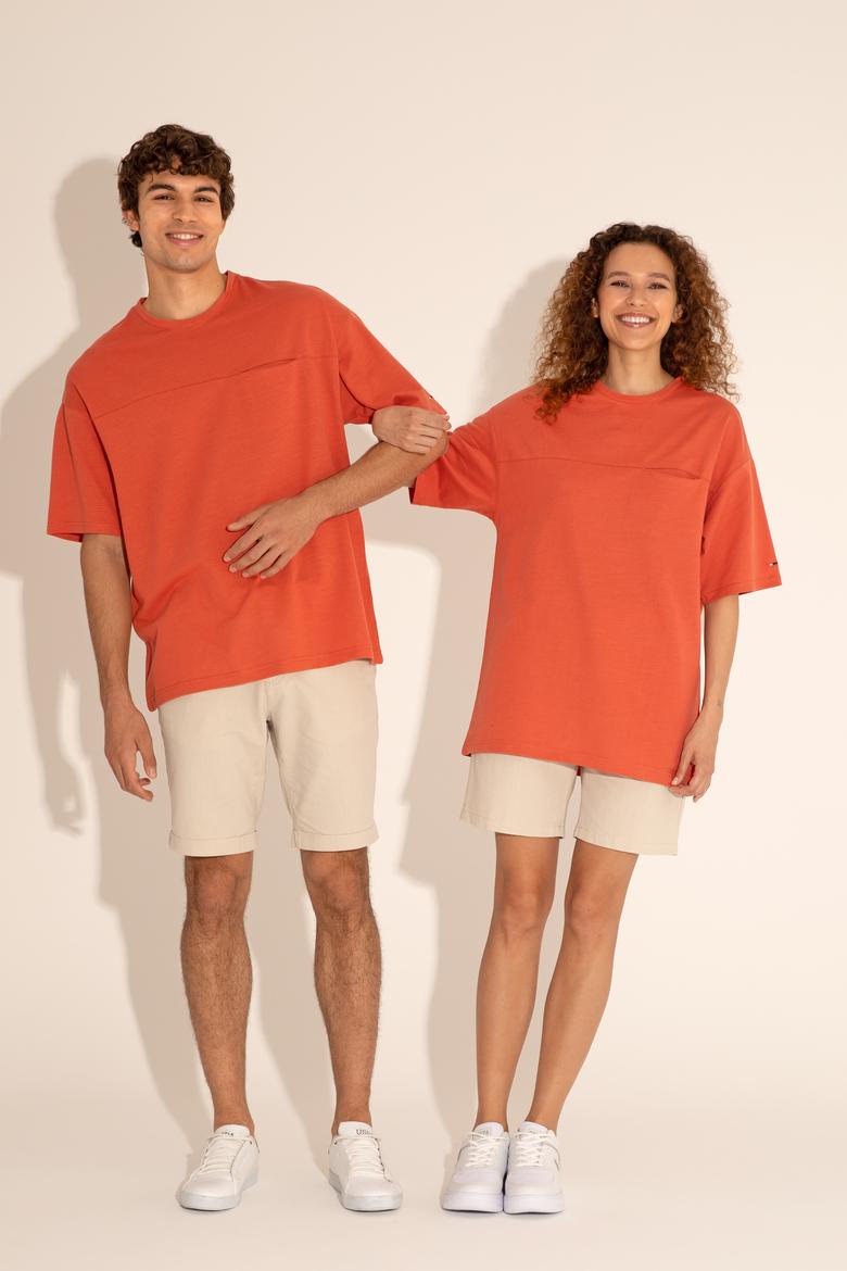 Erkek Comfort Fit Bisiklet Yaka Pudra Tişört