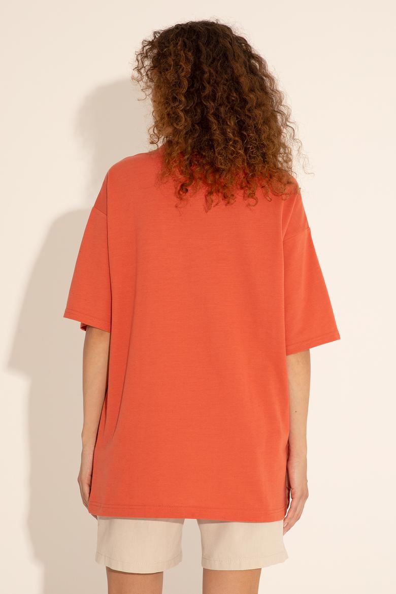 Erkek Comfort Fit Bisiklet Yaka Pudra Tişört - 50282236091