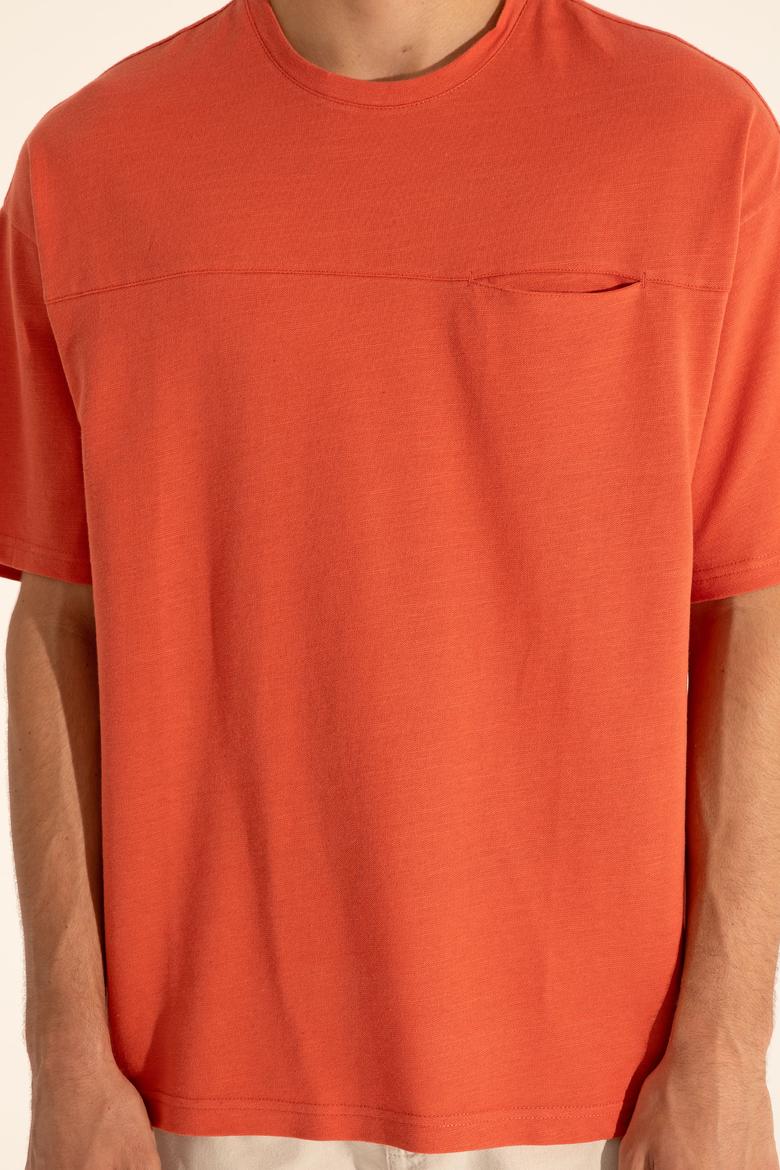 Erkek Comfort Fit Bisiklet Yaka Pudra Tişört - 50282236091