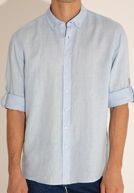 Açık Mavi Unisex Keten Gömlek - 50284324005