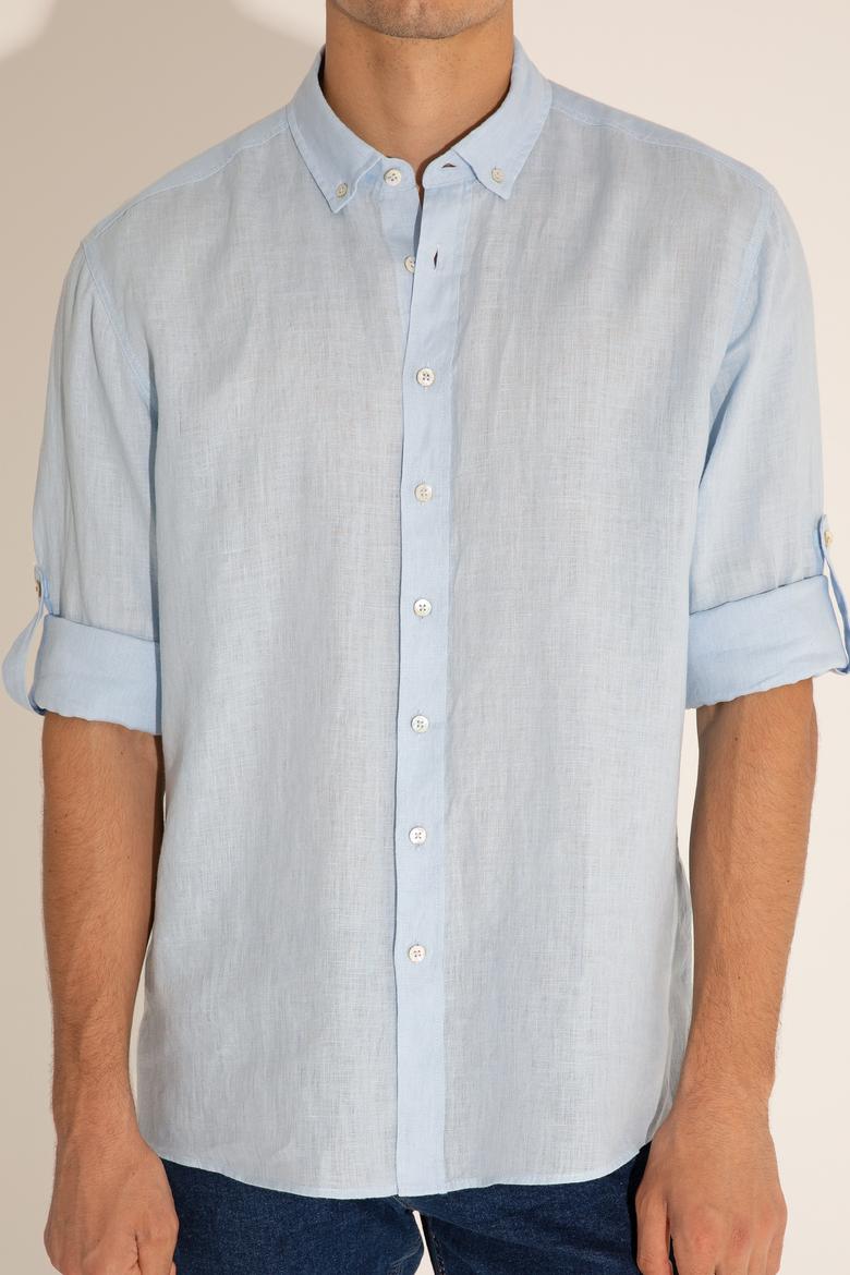 Açık Mavi Unisex Keten Gömlek - 50284324005