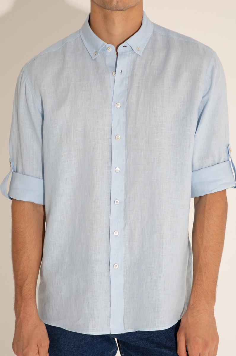 Açık Mavi Unisex Keten Gömlek