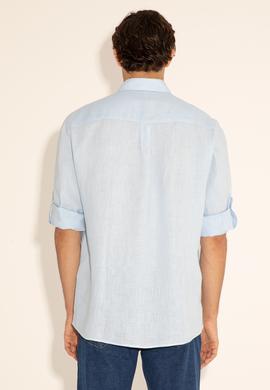 Açık Mavi Unisex Keten Gömlek - 50284324005