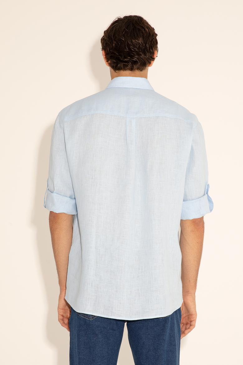 Açık Mavi Unisex Keten Gömlek - 50284324005