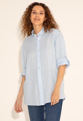 Açık Mavi Unisex Keten Gömlek - 50284324005